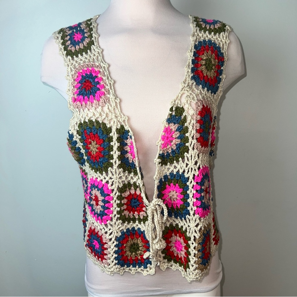 NATURAL LIFE Crochet Cardigan Vest - Cream, Pink, Blue, Green